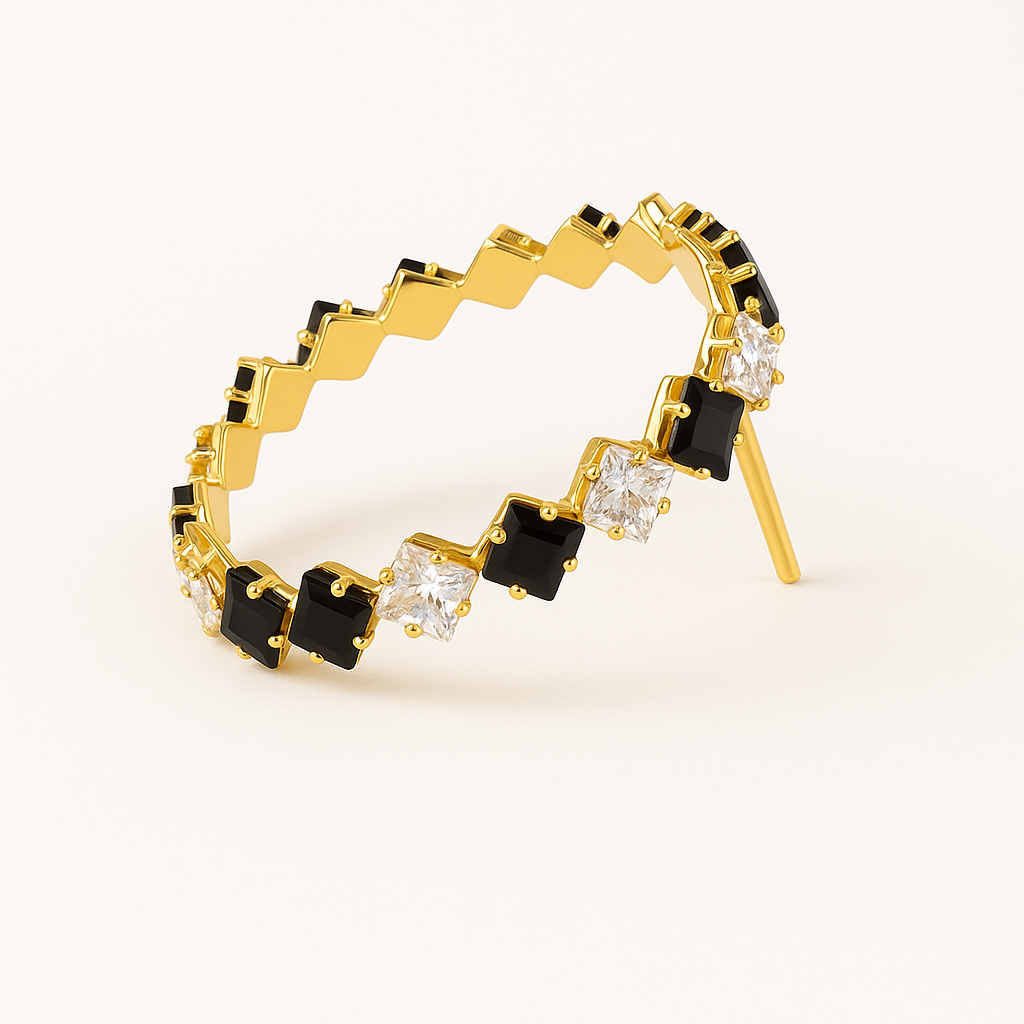 Luxury Gold-Plated Bracelet with Black Onyx & Cubic Zirconia – Elegant Women’s Jewelry