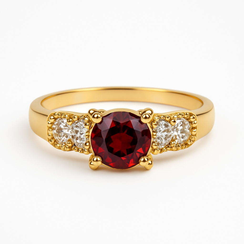 Gold Plated Garnet & Diamond Accent Ring adjustable – Elegant Women’s Jewelry