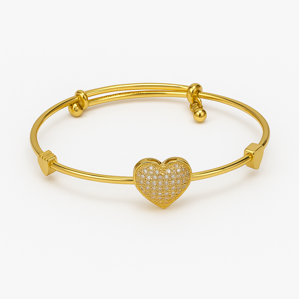 Elegant Gold-Plated Heart Bangle Bracelet – Adjustable Fashion Jewelry for Women