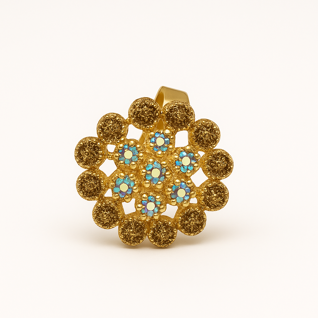 Premium Gold-Plated Floral Ring with Blue Crystal Accents Adjustable – Elegant Women’s Jewelry"