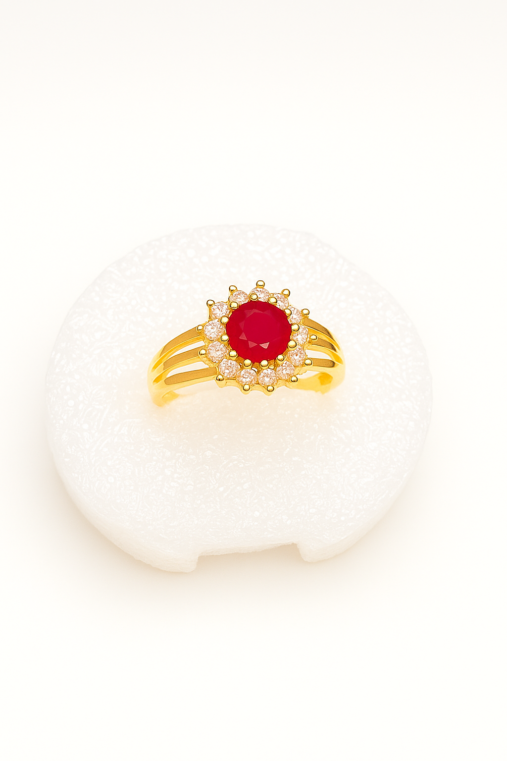 Gold Ruby & Diamond Halo Ring – 18K Gold Plated Women’s Jewelry