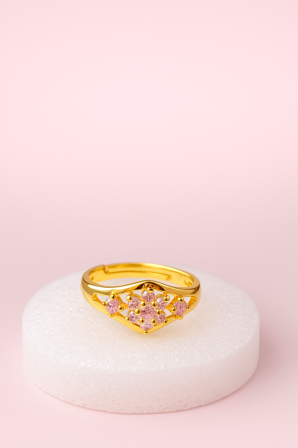 Luxury Gold-Plated Pink Stone Ring – Elegant Women’s Jewelry