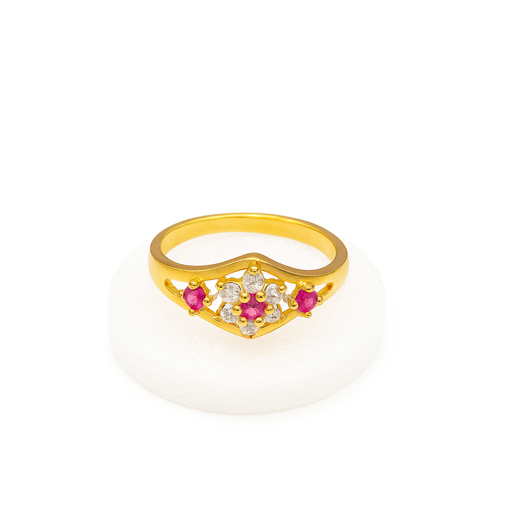 Gold Plated Ruby & Diamond Design Ring – Elegant Women’s Adjustable Jewelry