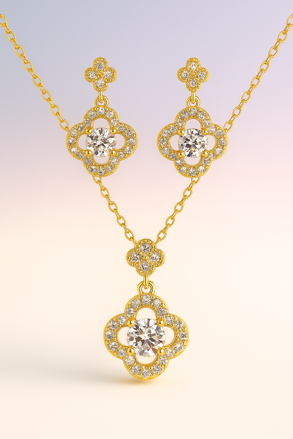 925 Sterling Silver Gold-Plated Floral Necklace & Earring Set – Luxury Women’s Jewelry