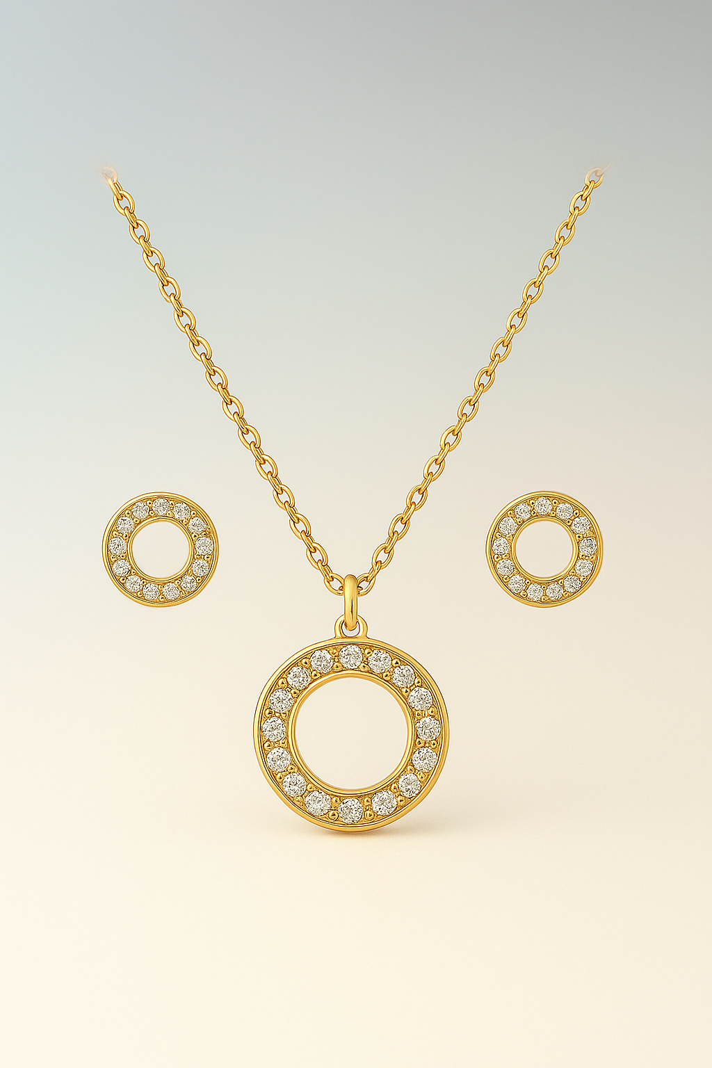✨ Elegant Gold Jewelry Set – Necklace & Matching Stud Earrings with Crystal Detailing