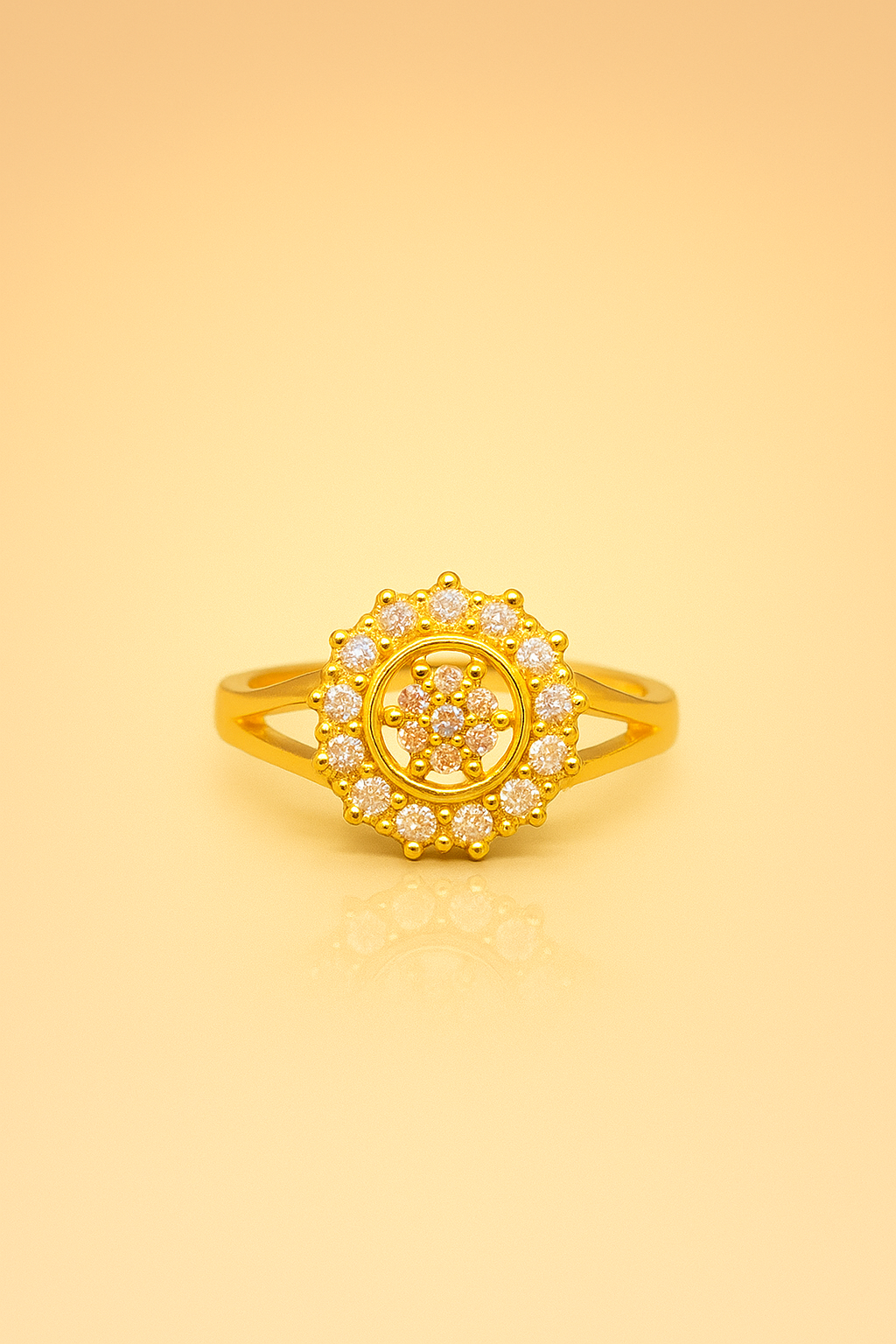 Elegant Gold Halo Ring with Sparkling CZ Diamonds – Perfect Gift for Women