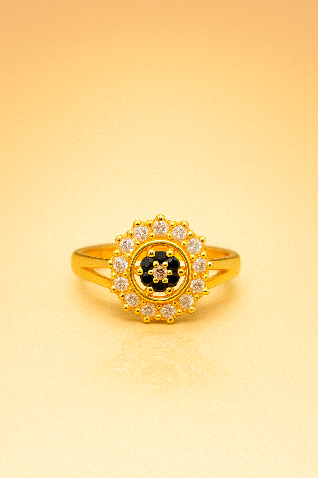 Elegant Gold Ring with Black Stone & CZ Diamonds – Premium Women’s Jewelry