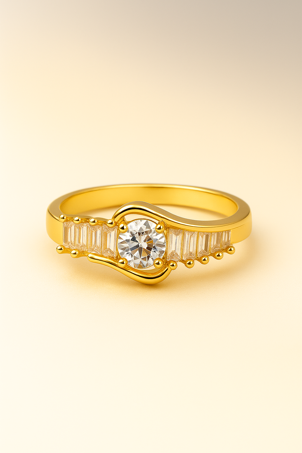 💍 Elegant Gold Plated Ring with Round & Baguette Stones – Women’s Jewelry