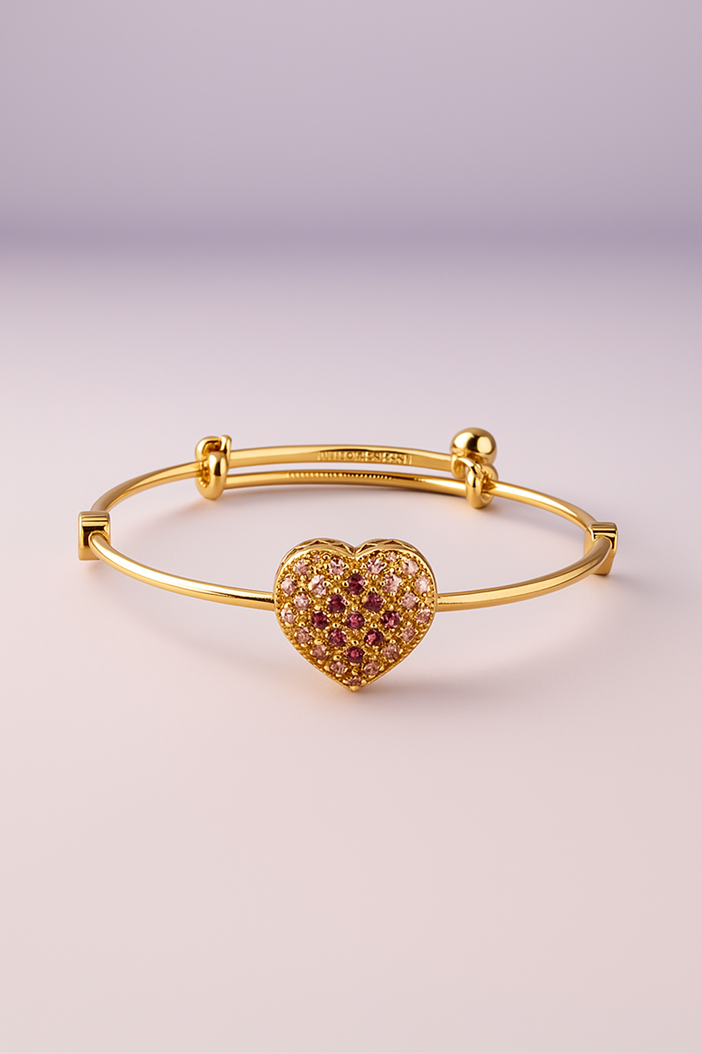 Gold Heart Bangle Bracelet – Elegant Adjustable Jewelry with Crystal Accents