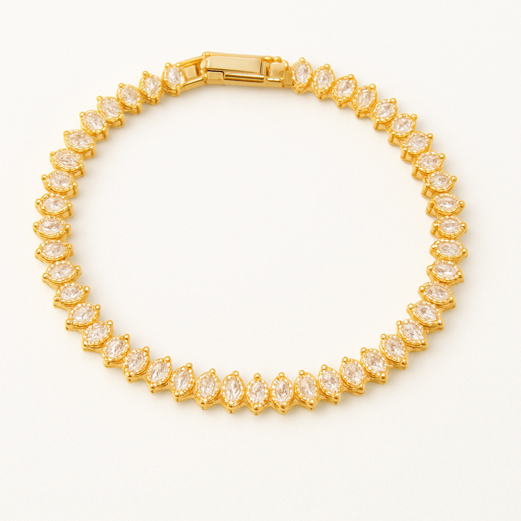 Luxury Gold-Plated Diamond Tennis Bracelet – Elegant CZ Marquise Cut Design
