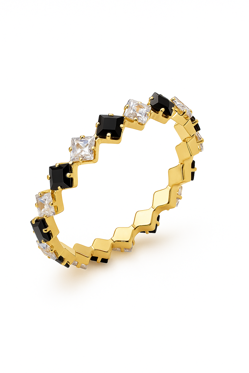 Luxury Gold-Plated Bracelet with Black Onyx & Cubic Zirconia – Elegant Women’s Jewelry