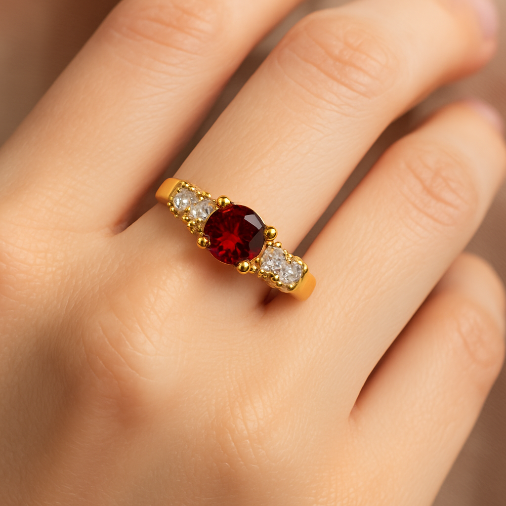 Gold Plated Garnet & Diamond Accent Ring adjustable – Elegant Women’s Jewelry