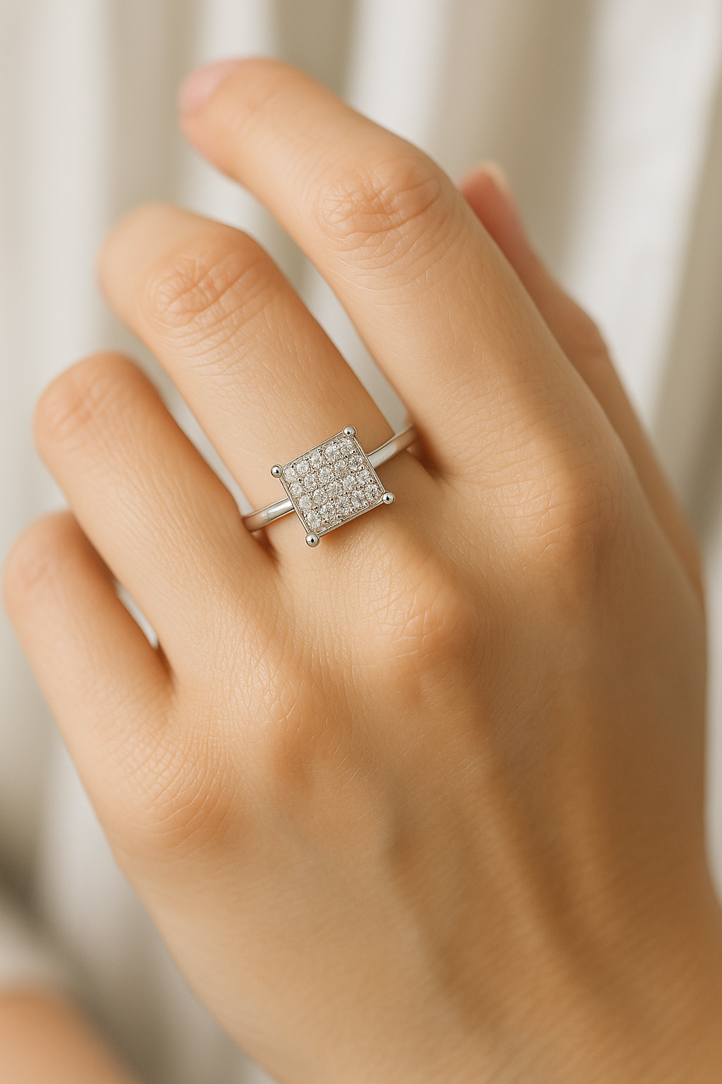 Elegant Square Cluster Ring – Sterling Silver adjustable