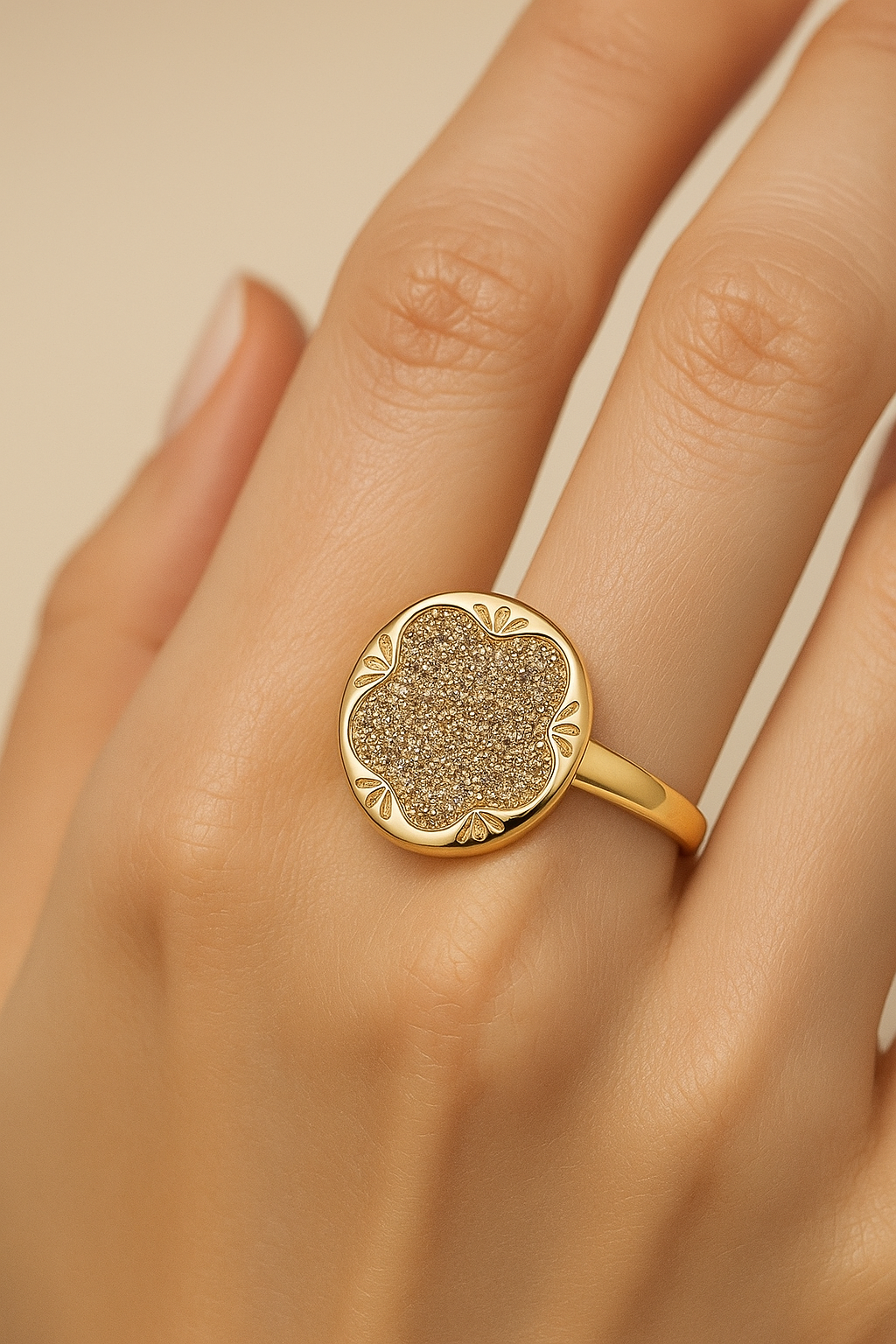 Luxury Gold-Plated Floral Diamond Ring – Adjustable Women’s Statement Jewelry