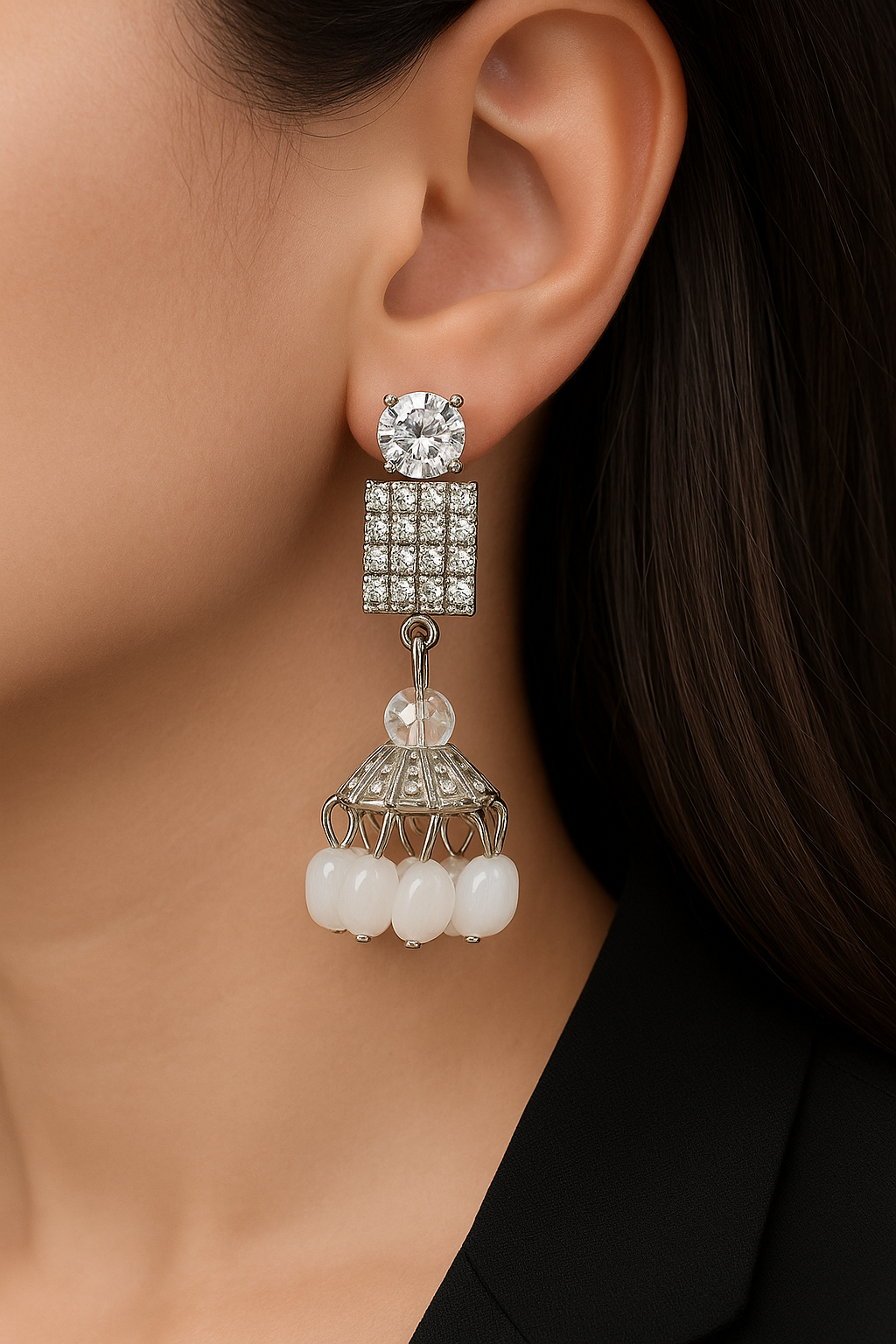 "Luxury white Crystal  Earrings with silver stones– Elegant Statement Jewelry for Women"