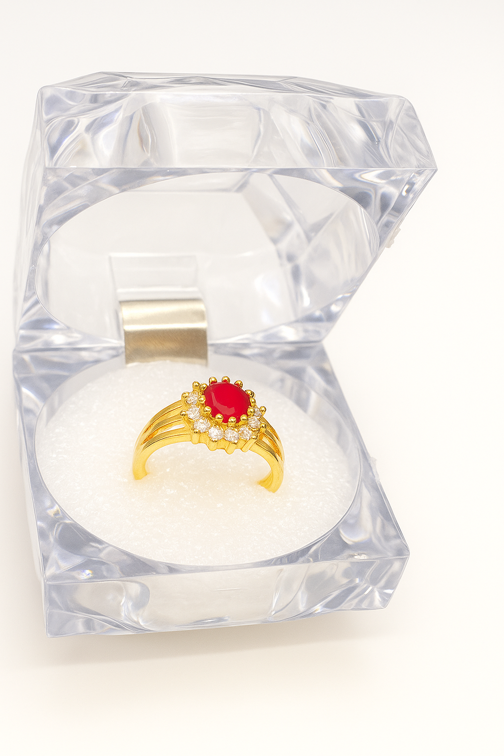 Gold Ruby & Diamond Halo Ring – 18K Gold Plated Women’s Jewelry