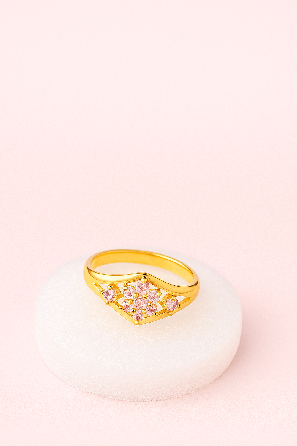 Luxury Gold-Plated Pink Stone Ring – Elegant Women’s Jewelry