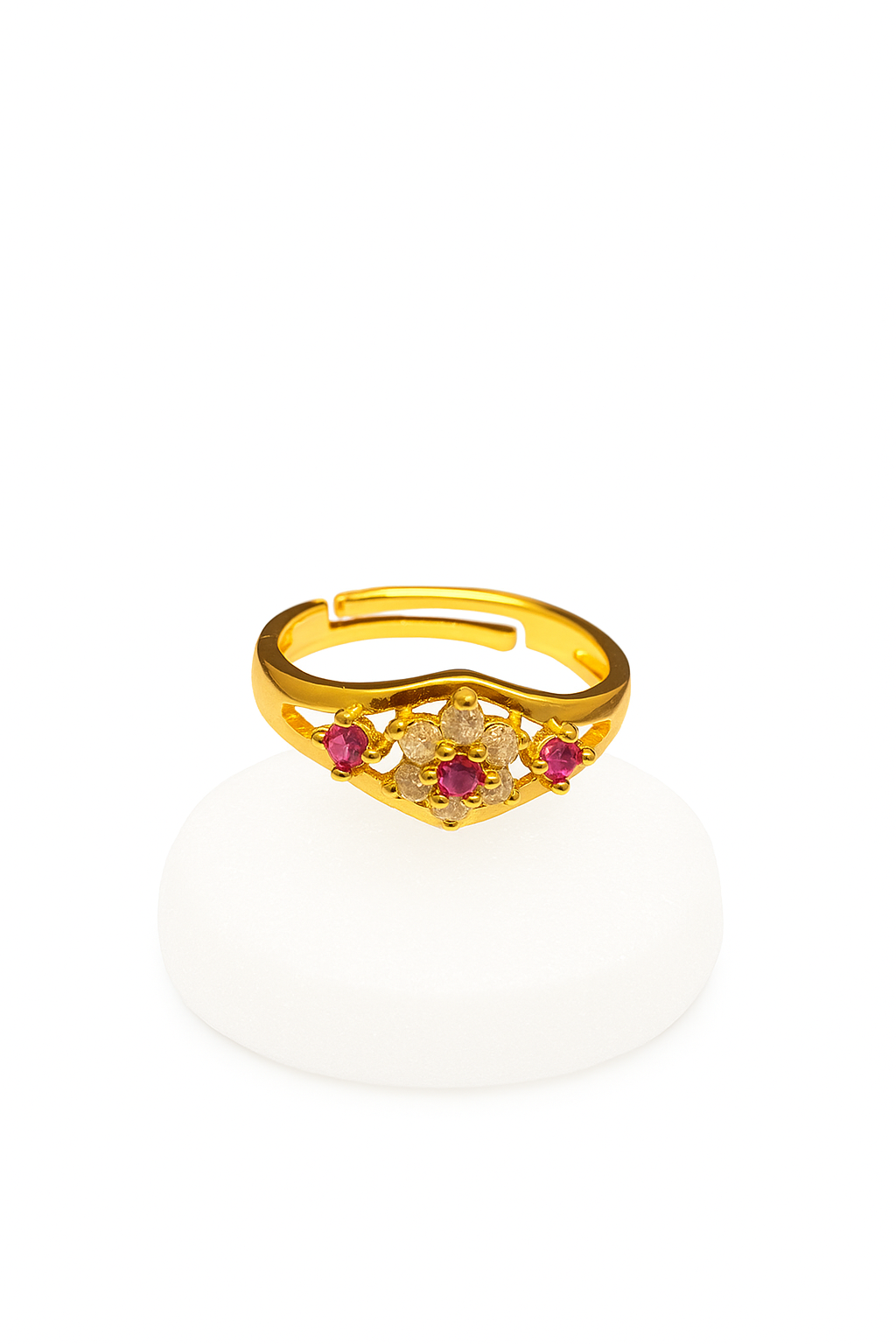 Gold Plated Ruby & Diamond Design Ring – Elegant Women’s Adjustable Jewelry