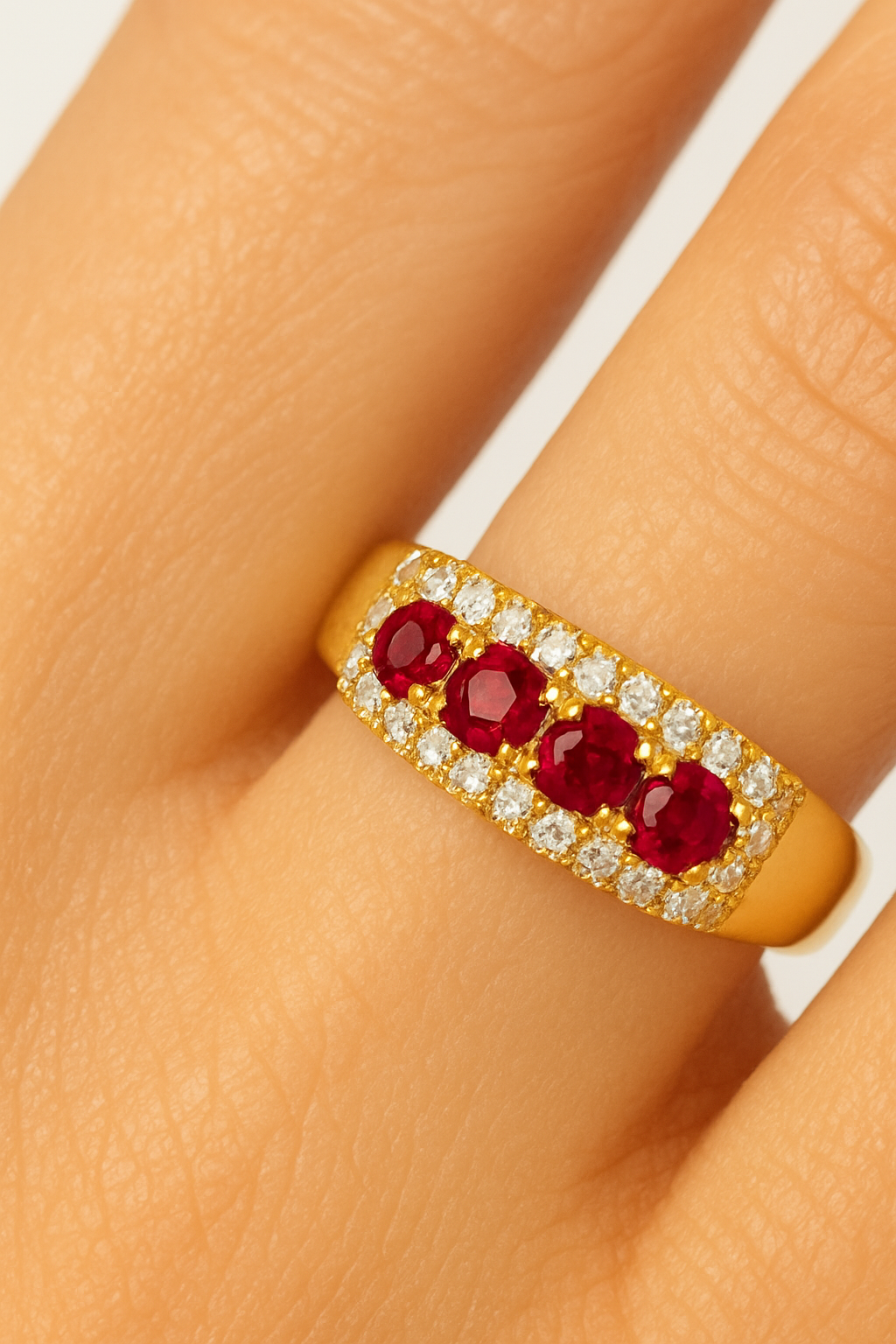 Elegant Gold Adjustable Ring with Red Ruby & White CZ Stones