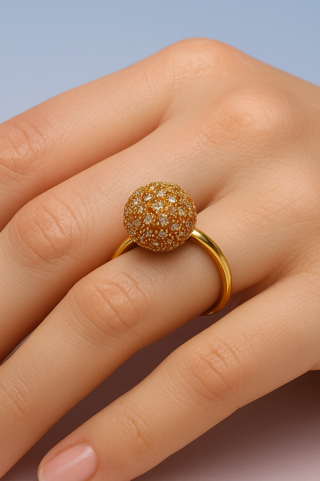 Luxury Gold Plated Crystal Dome Ring – Elegant Women’s Jewelry