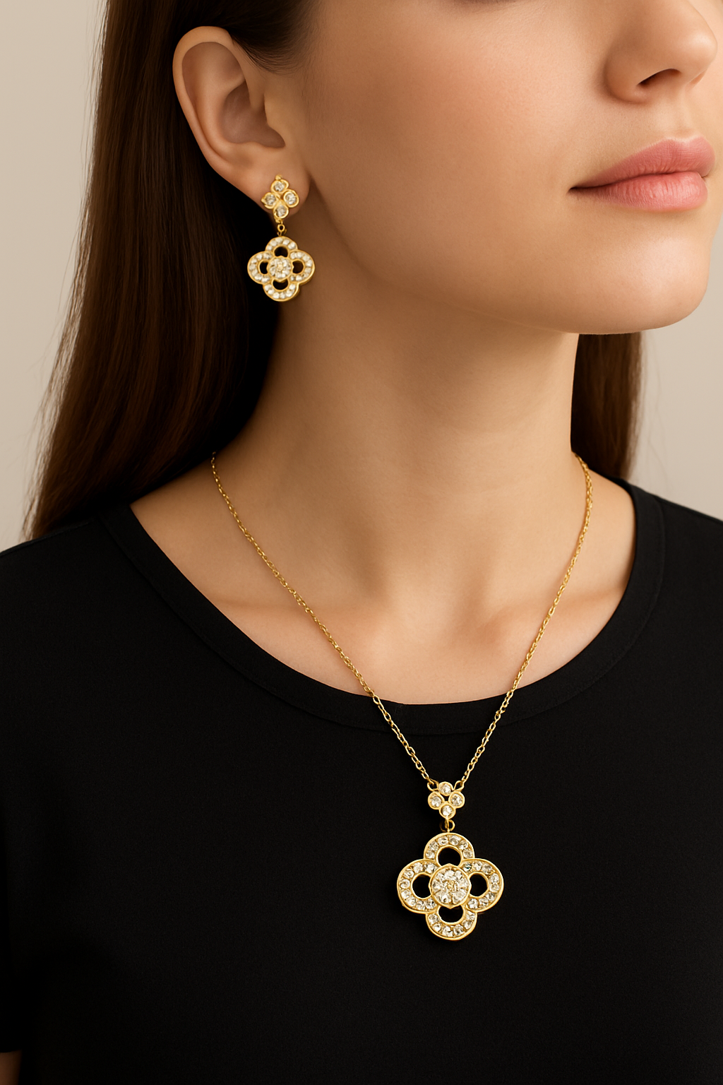 925 Sterling Silver Gold-Plated Floral Necklace & Earring Set – Luxury Women’s Jewelry