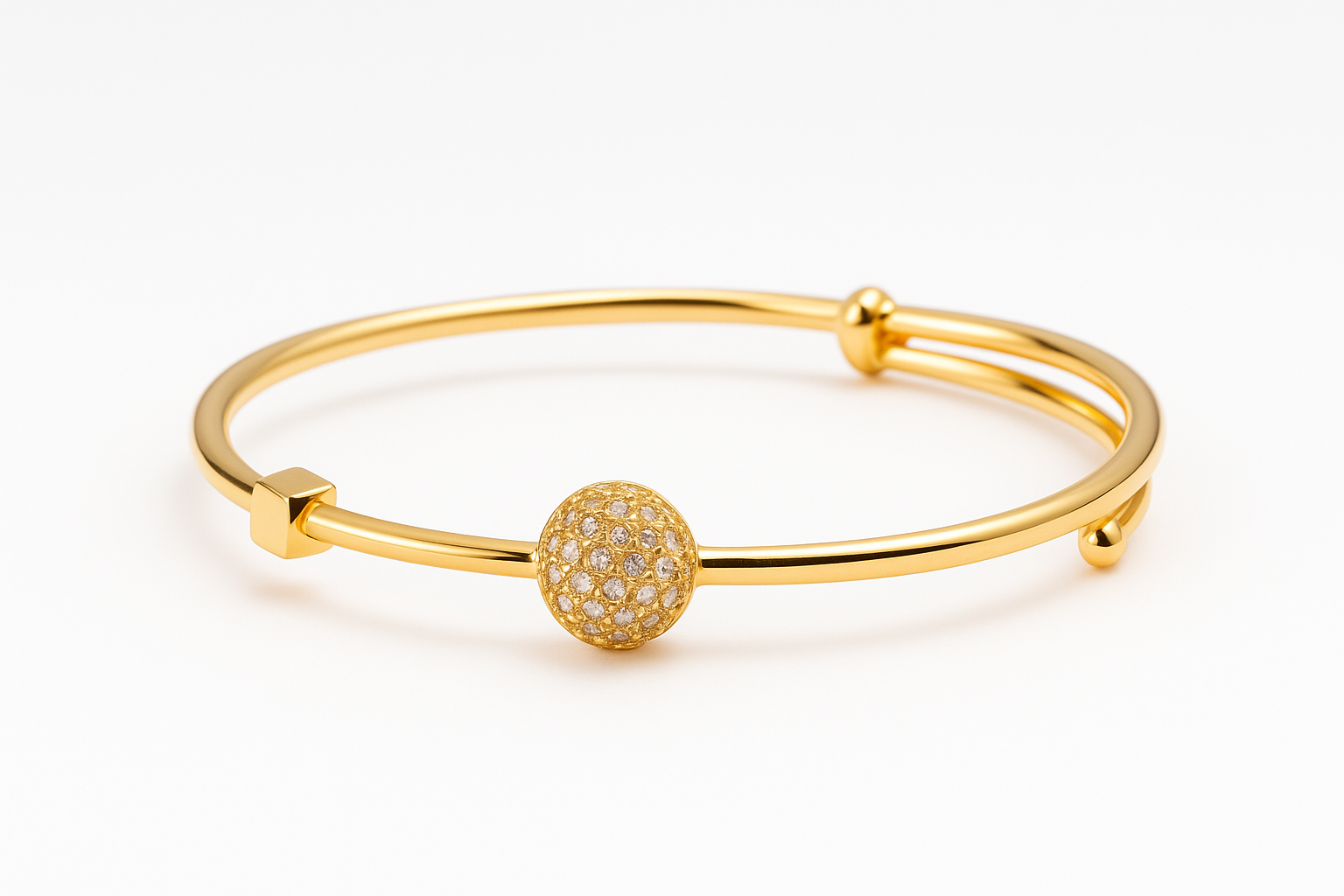 Elegant Gold Plated Bangle with Crystal-Studded Bead