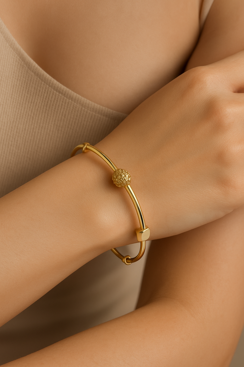 Elegant Gold Plated Bangle with Crystal-Studded Bead