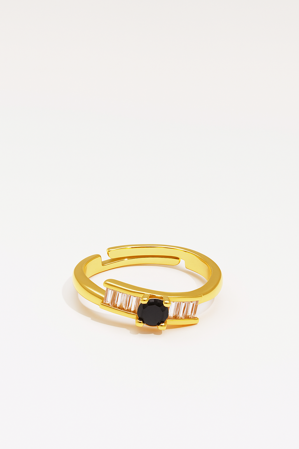 ✨ 18K Gold Plated Adjustable Ring with Black Stone & Baguette Crystals – Elegant Women’s Jewelry