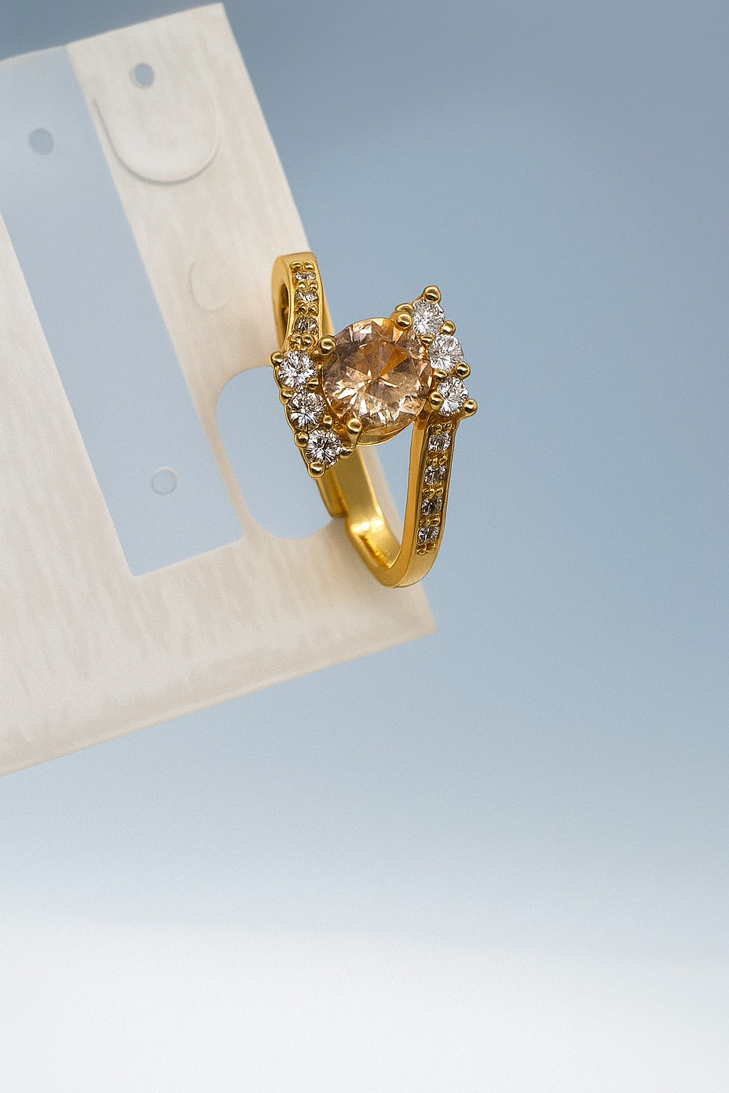 Golden Halo Ring with Champagne Gemstone  Accents adjustable ring – Elegant Women’s Jewelry