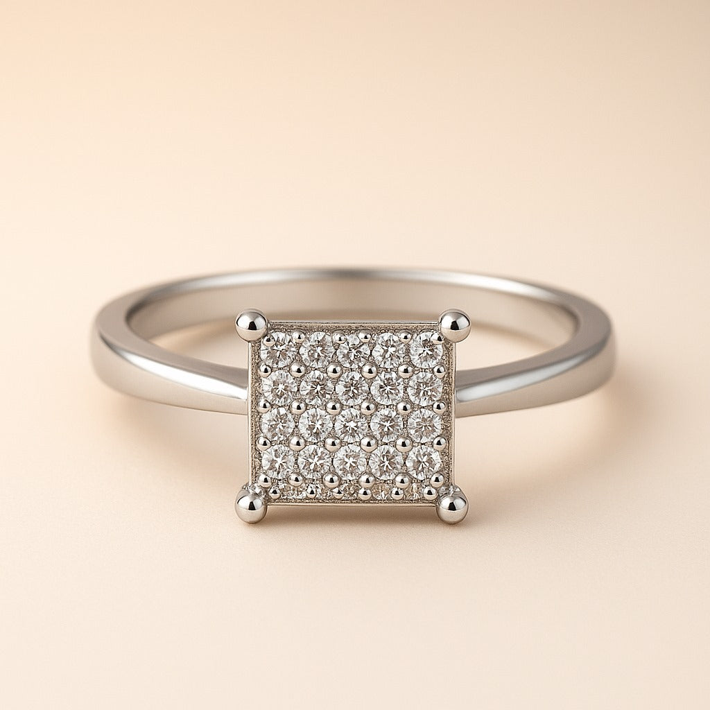 Elegant Square Cluster Ring – Sterling Silver adjustable