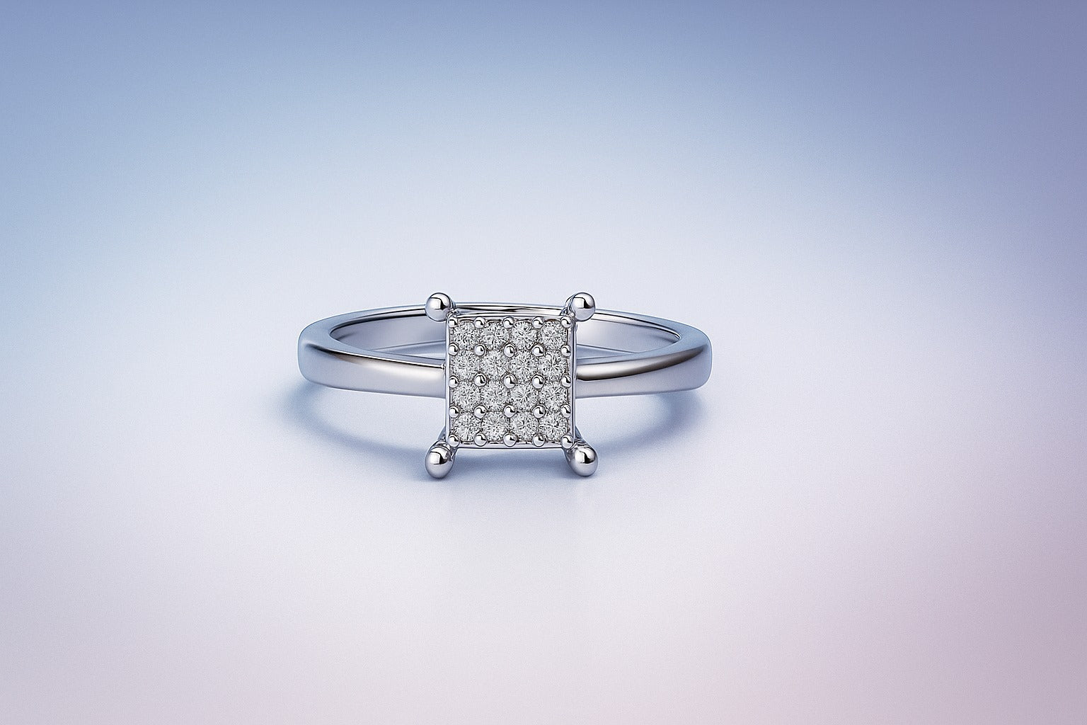 Elegant Square Cluster Ring – Sterling Silver adjustable