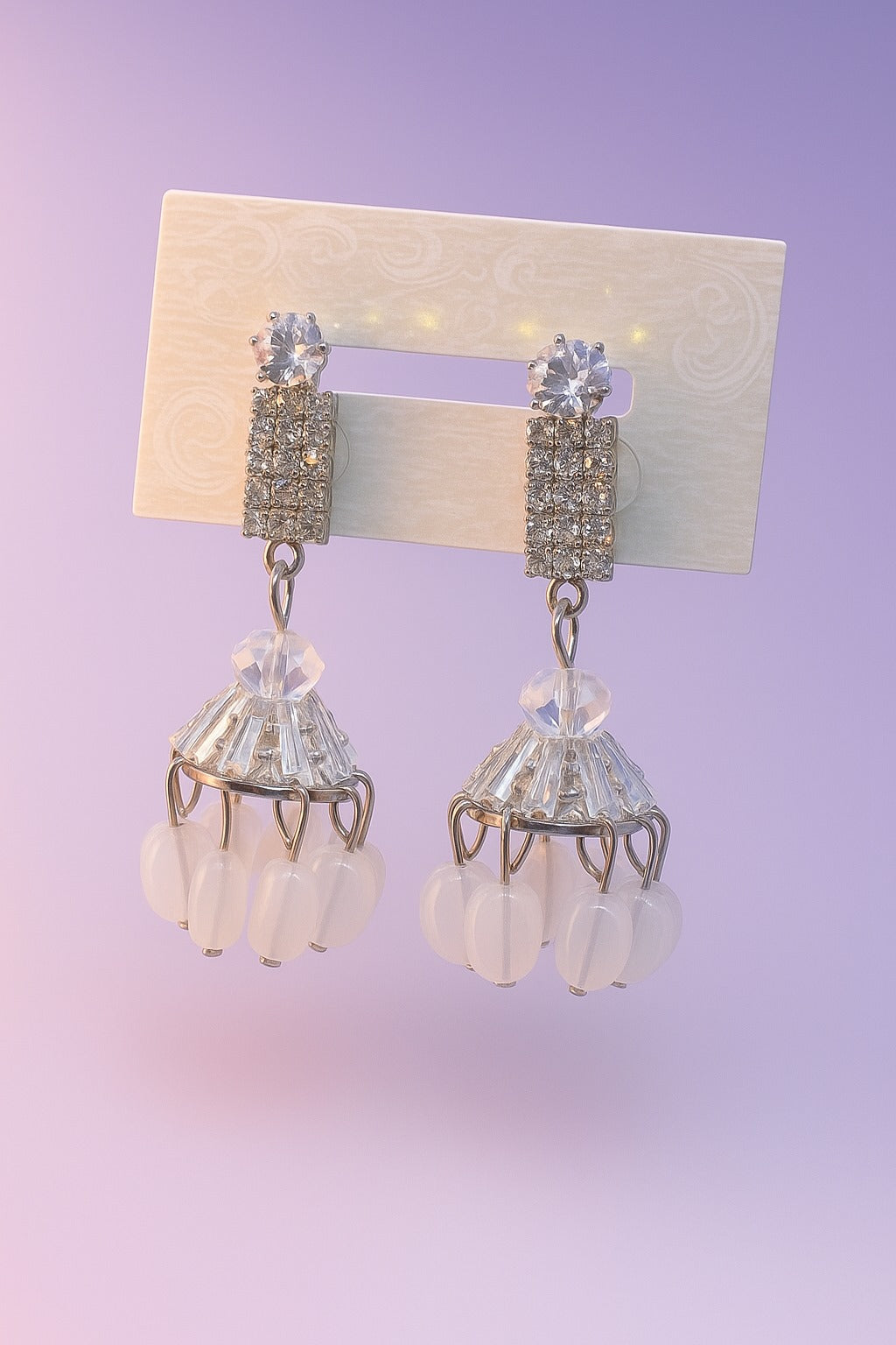 "Luxury white Crystal  Earrings with silver stones– Elegant Statement Jewelry for Women"