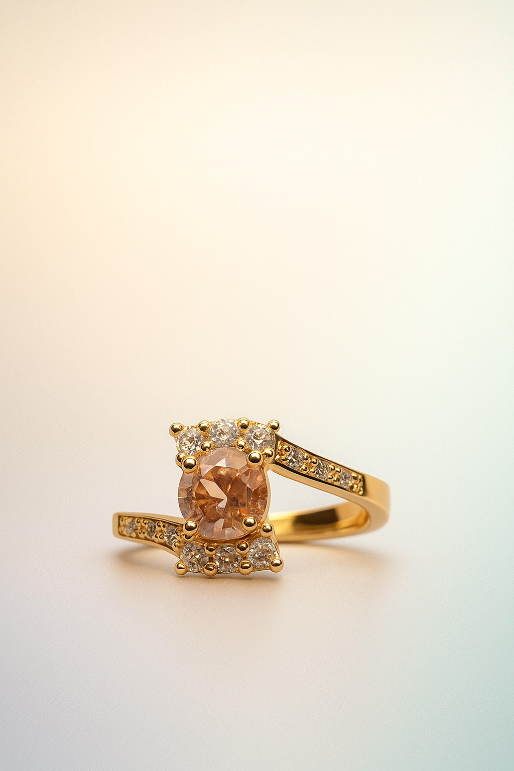 Golden Halo Ring with Champagne Gemstone  Accents adjustable ring – Elegant Women’s Jewelry