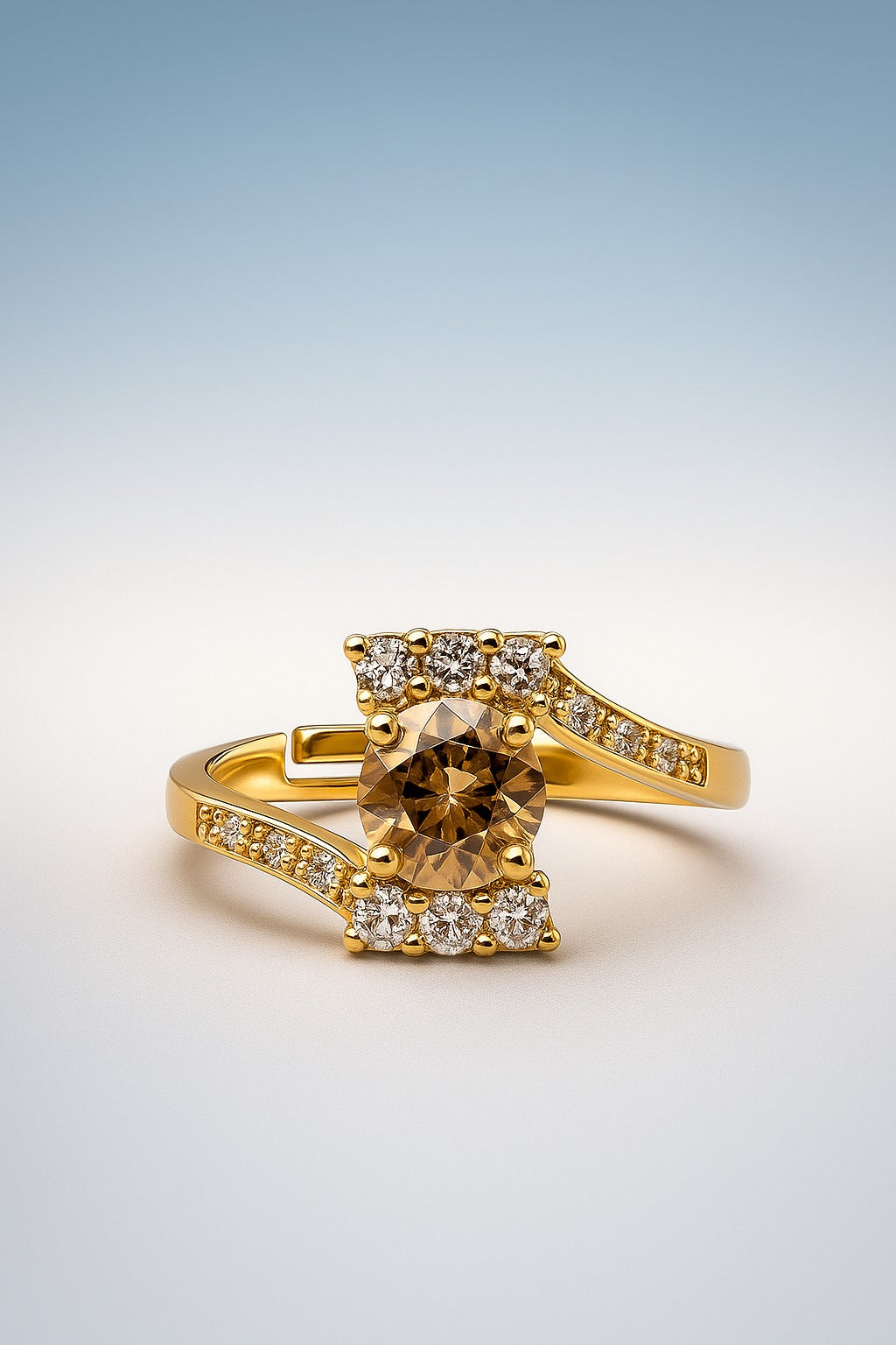 Golden Halo Ring with Champagne Gemstone  Accents adjustable ring – Elegant Women’s Jewelry