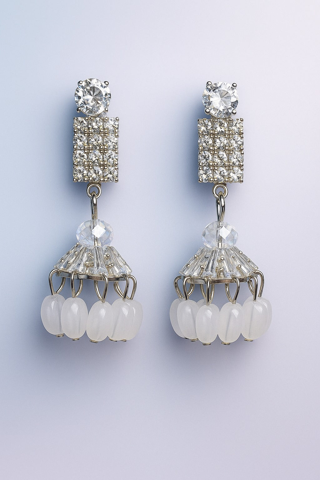 "Luxury white Crystal  Earrings with silver stones– Elegant Statement Jewelry for Women"